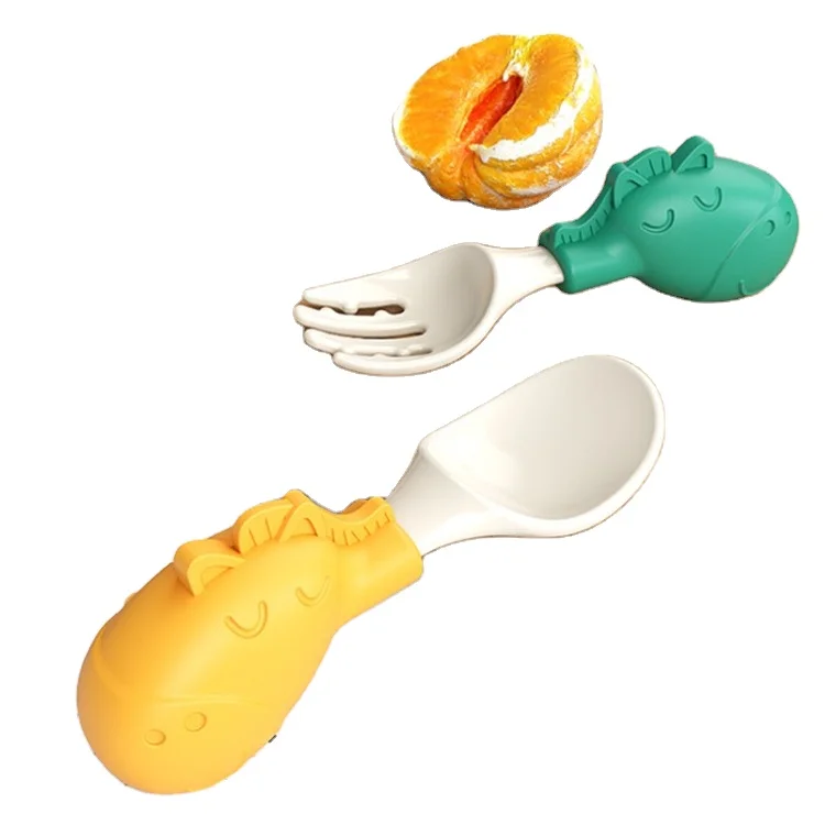 

Logo birthday presents High quality children eating tools baby training predator fork spoon Baby Safety Non-toxic Silicone Spoon, As pictures