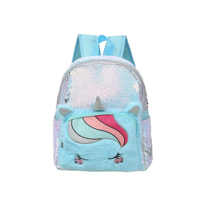 

Wholesale sequin fleece children primary school bag unicorn print girls travel fashion backpack, As picture show