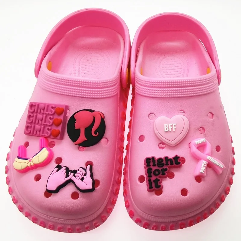 

PVC clog charms Pink Ribbon Shoe Accessories Fit Bracelets Charms Kids Gift, As picture