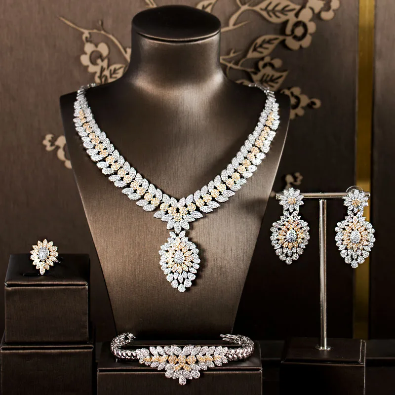 

LAN PALACE luxury original design copper alloy cubic zirconia jewellery set earrings necklace ring bracelet