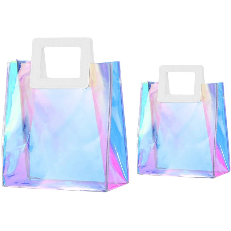 

Fashion luxury laser holographic pvc transparent clear tote shopping bag