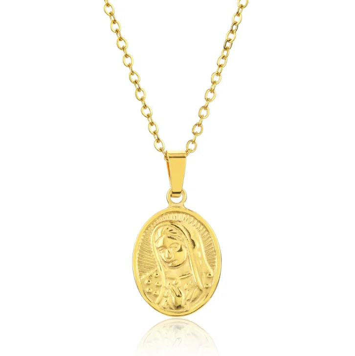 

jialin jewelry 2020ins wholesale 18k gold plated stainless steel custom Virgin Mary pendant necklace