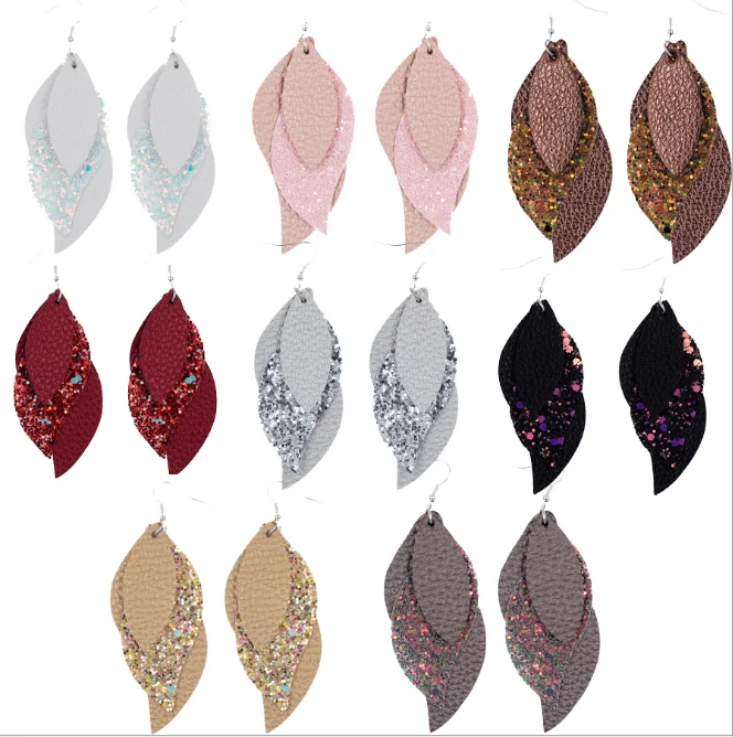 

2020 NEW Fashion S - shaped multi layer PU leather earrings three layers leather water drop earrings jewelry for women, Picture shows