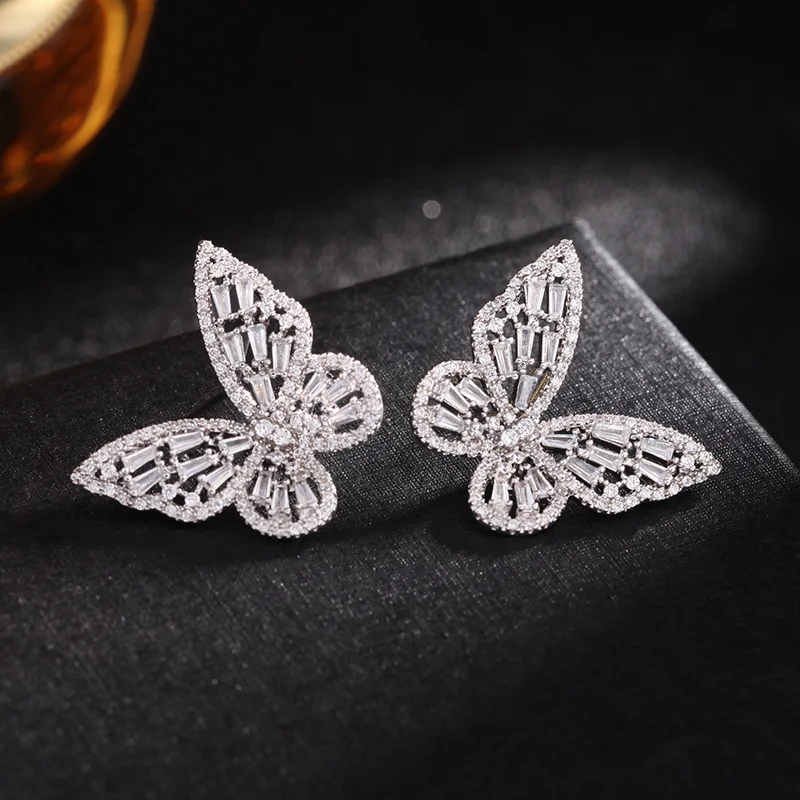 

2021 Trendy 5Colors S925 Sterling Silver Butterfly Earrings Bling Sparkle Full Rhinestonec Drop Earrings