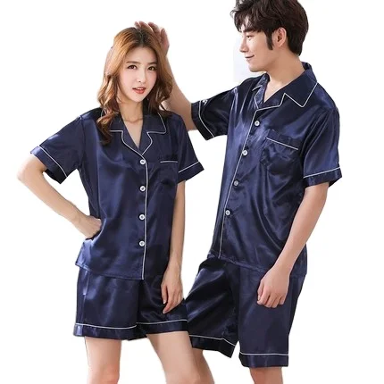 

wholesale couple pajama set for honeymoon sleep suit for couples silk like night wear satin pyjamas