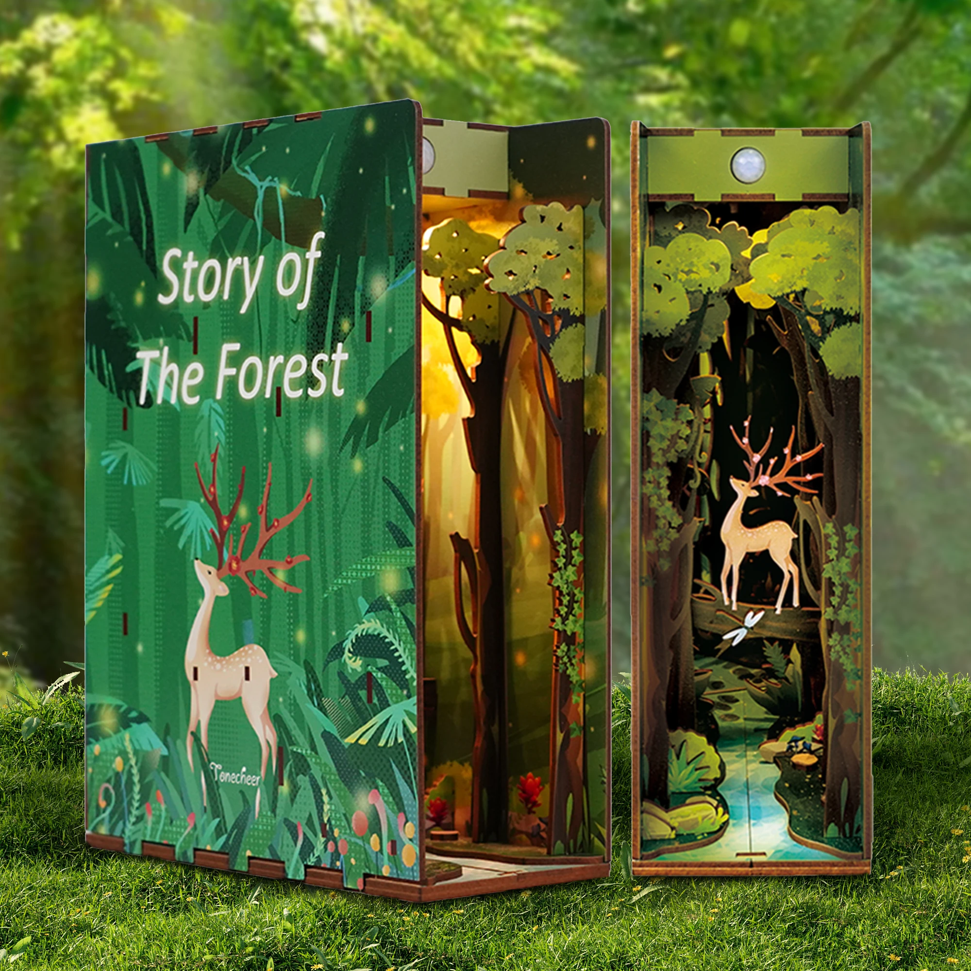 

Tonecheer Story of the Forest 3D DIY Book Nook Decoration Model Kit 3D Puzzle Decorative Bookend Bookshelf Accessories with LED