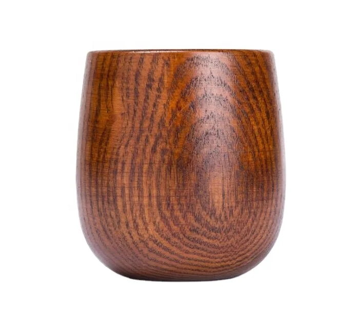 

Wholesale custom logo vintage wood grain Big belly wooden coffee tea cup for kitchen