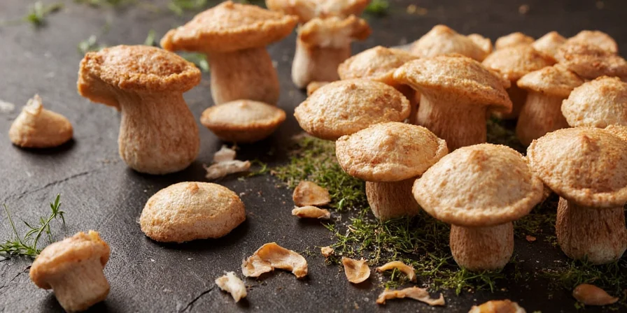 Various Spanish mushrooms on a wooden table