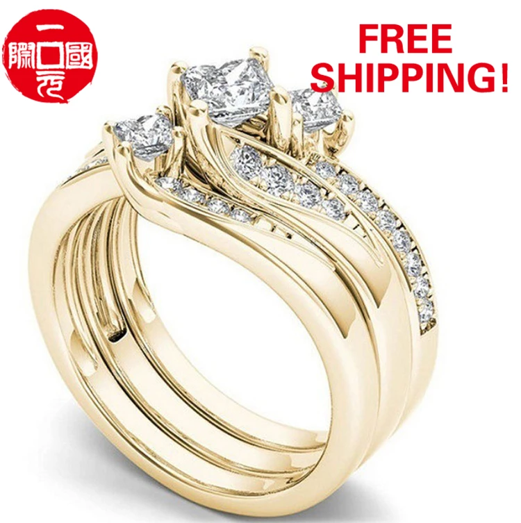 

Gold-plated diamond couple engagement jewelry ring set