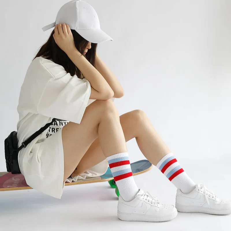 

Colorful striped socks scrunch women fashion socks school socks white girls calsetines for men unisex