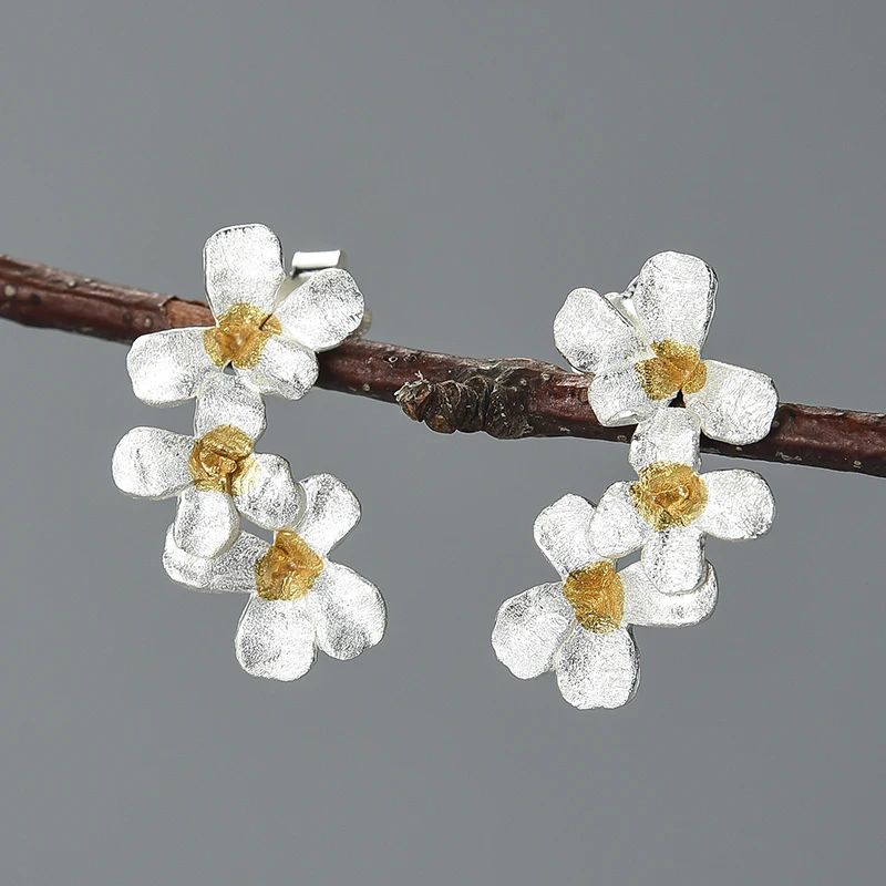 

Wholesale custom hand made 925 sterling silver 18K gold plated stud earring fashion beautiful flower birthday gift women jewelry