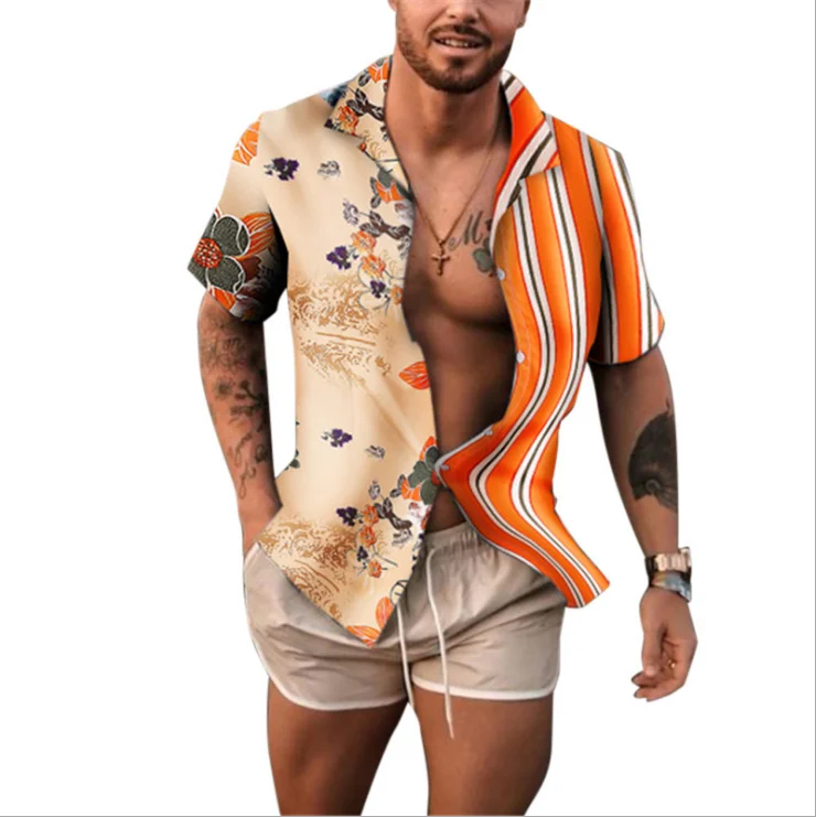 

Summer Camisas Hombre Mens Shirts Fashions Hawaii Men Single-Breasted Shirt Man Short Sleeve Floral Shirt