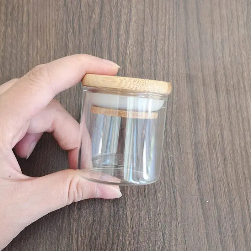 

D47mm 50ml mini glass storage jar with bamboo lid, Transparent