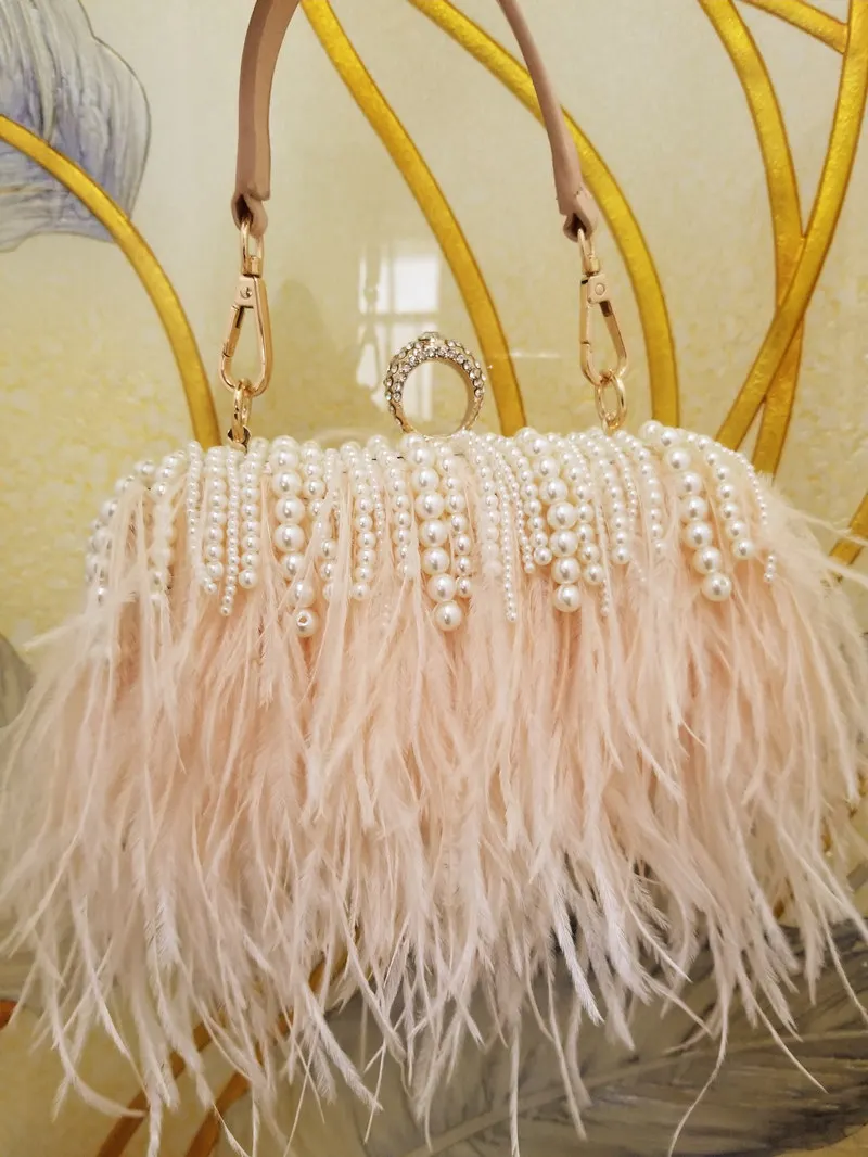 Champagne Beaded Pearls Party Clutch main image 1