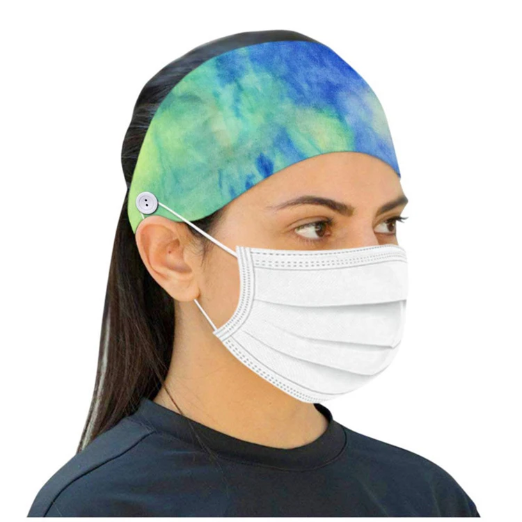 

Tie-dyed headscarf anti-stroke ear protection button headband nurse medical staff headscarf