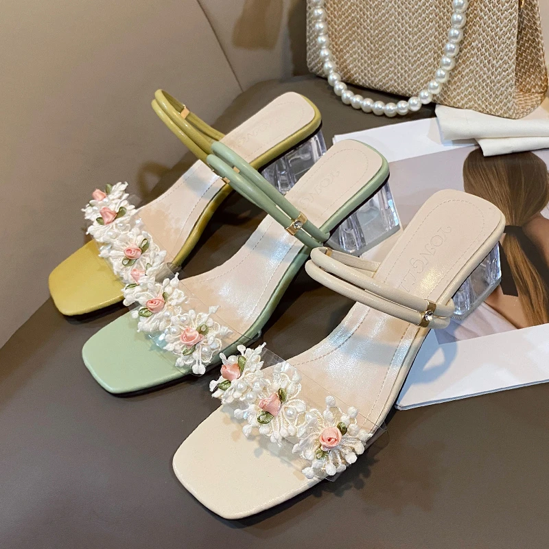 

Fairy slippers summer new Mid Heel flower comfortable women's sandals