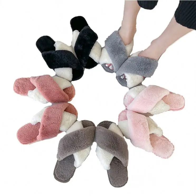 

Slippers of women autumn winter wears cotton fluffy slippers D11584, Black/khaki/gray/pink/rose red