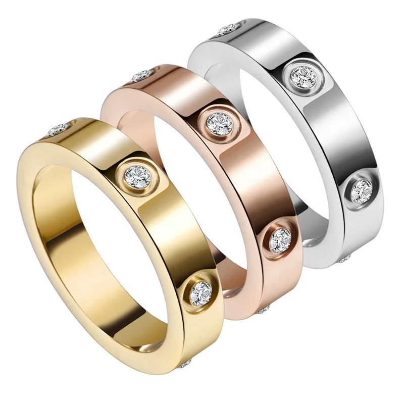 

New Euramerican Style Stainless Steel Zircon Ring Set with Diamond Couple Rings, Gold silver