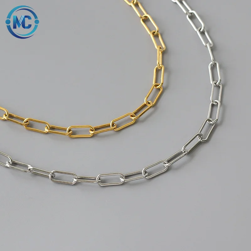 

2021 7mm Wide Basic Style Gold Silver Paper Clip Necklace Stainless Steel Chunky Link Chain Necklace, As the picture