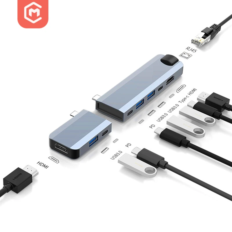 

Ethernet adapter 100W magnetic baynoet groove design 9 in 1 magnetic USB c hub splicing docking station for notebook