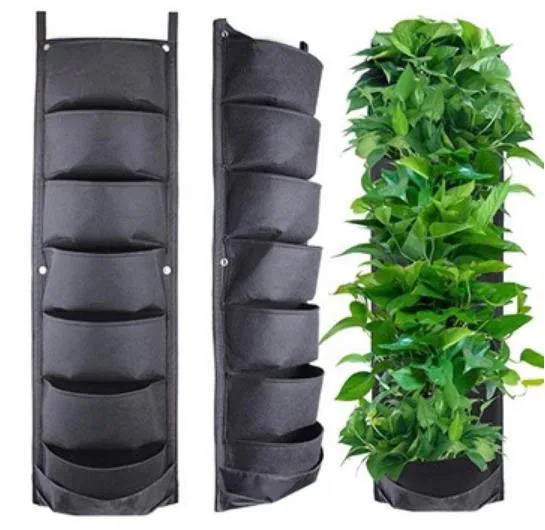 

7 Pocket Waterproof Hanging Vertical Garden Wall Planter Felt Fabric Growing Bag Plant Pot, Black or custom