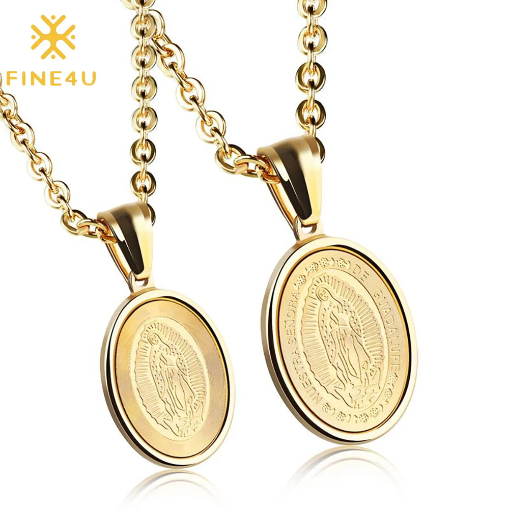 

Religious gift couple stainless steel gold plated virgin mary pendant necklace blessings virgen de guadalupe christian jewelry