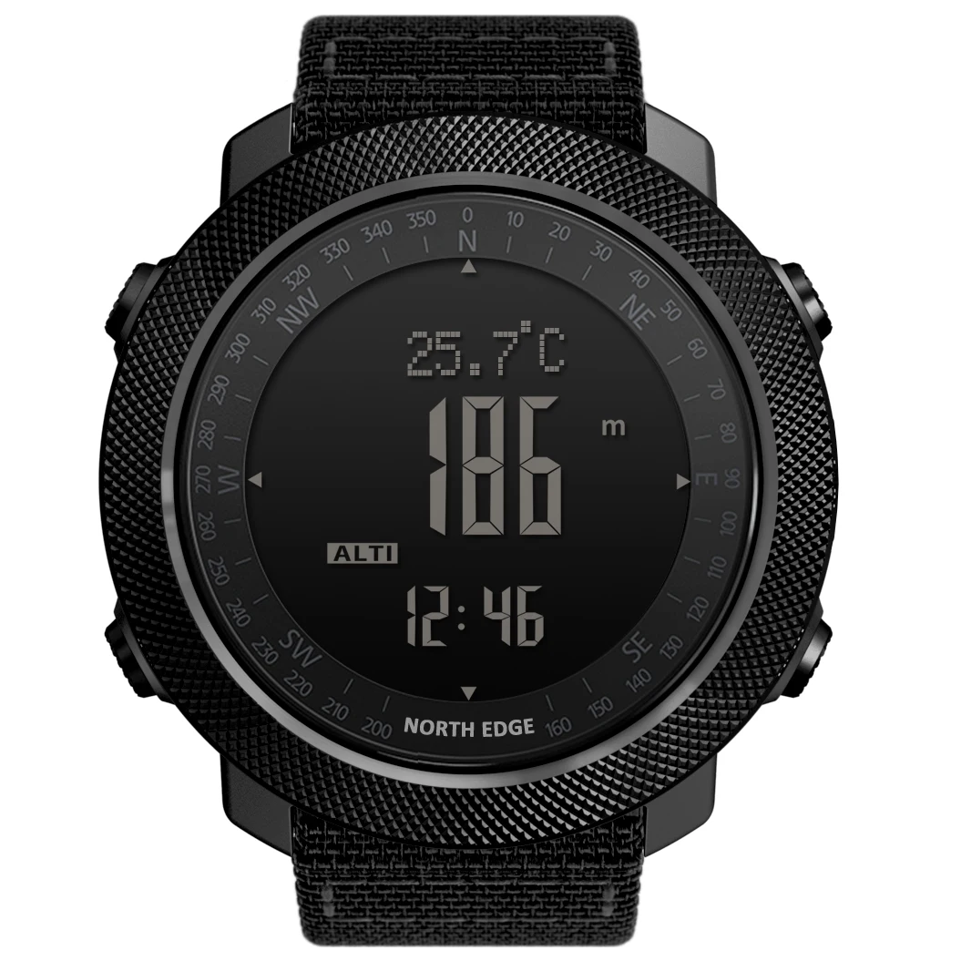 

North Edge Apache Men's Sport Digital Watch Running Military Army Watches Altimeter Barometer Compass Waterproof 50m, Black