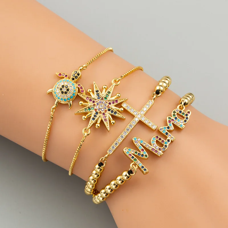 

Wholesale Fashion Copper Micro Pave Cubic Zircon Cross Adjustable Charms Bracelet Jewelry