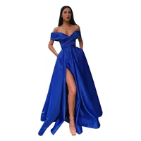 

Sexy Off Shoulder High Slit Blue Evening Dress Long Gown for Party