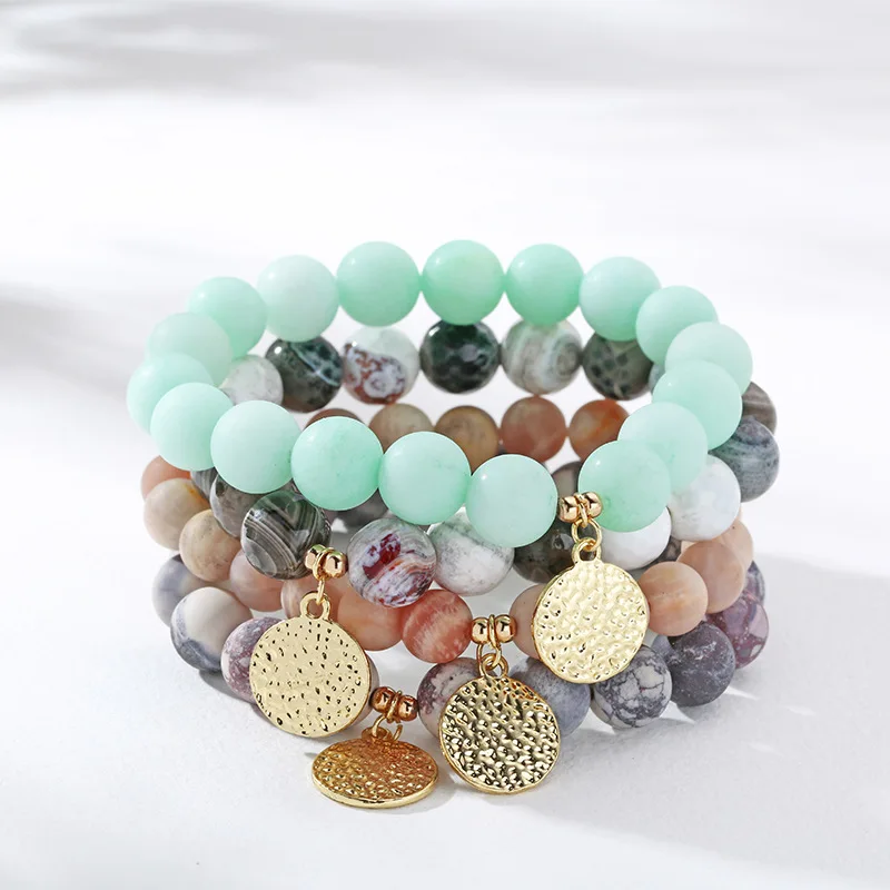 

Gypsy and Boho Amazonite Druzy Matte Africa Turquoise Matte Sunstone Faceted Agate Bead Bracelet Stack Women Bracelet