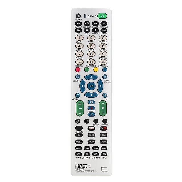 

i-remote TR577 led lcd tv universal remote control codes with NETFLIX YOUTUBE function keys