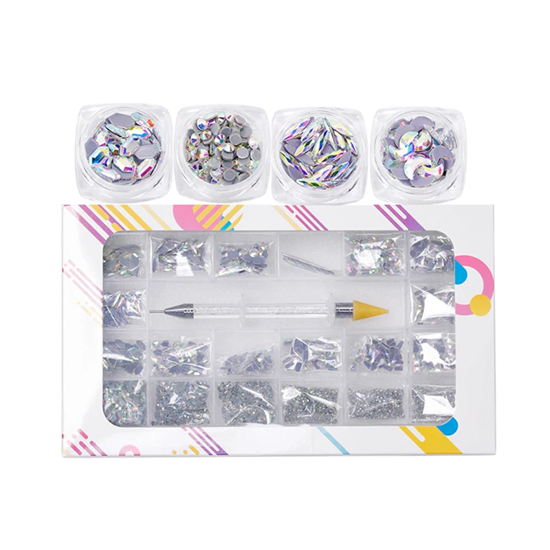 

Nail Rhinestones Crystal Nail Art Accessory For Nail Design In Box 3d Tips Crystal Glitter Mix Gems Beads, Colorful