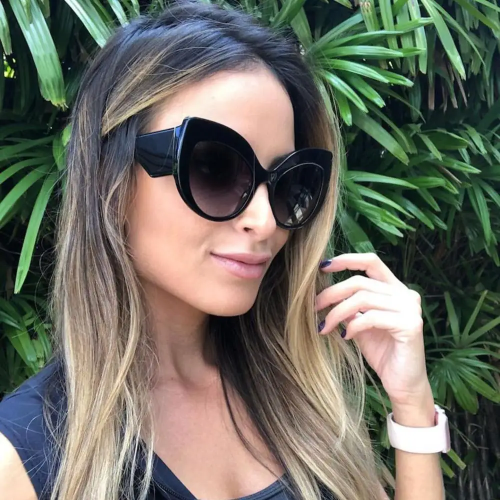 

Street Snap Fashion Oversized Women Cateye Sunglasses High Quality Hand Polished Black Sun Glasses For Lady