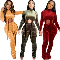 

Hot Sale Fashion Sexy Casual Suede Crop Top and Pant Set Womens 2 Piece Outfit