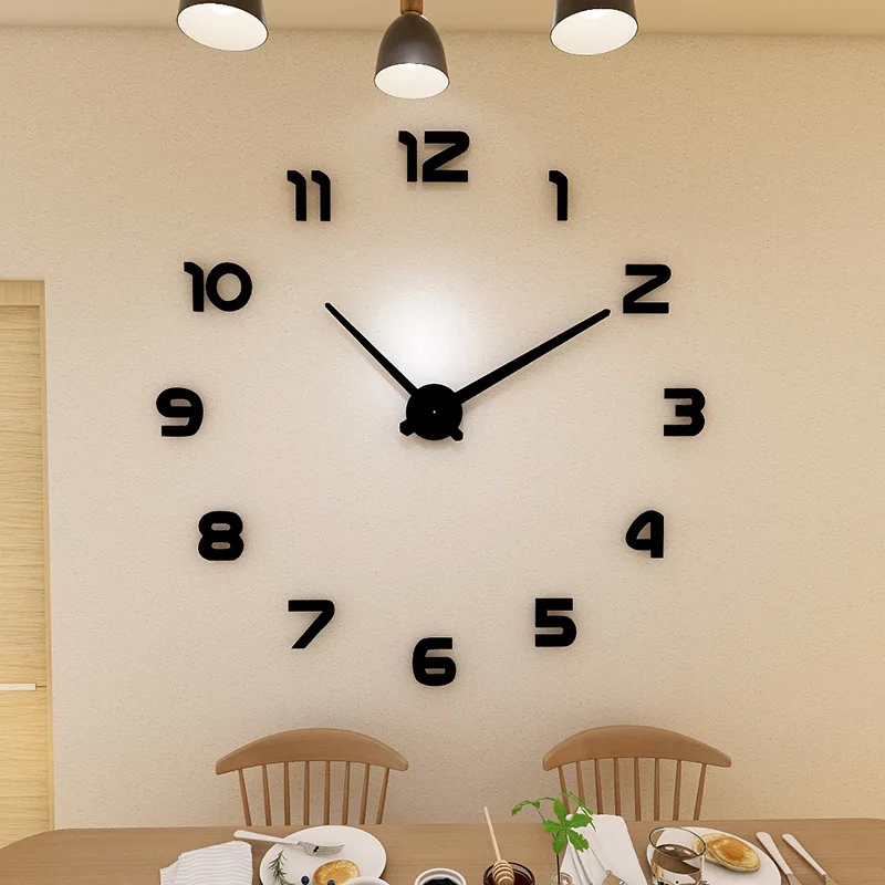 

3D Wall Clock Mirror Digital Clock Nordic Minimalist Quartz Needle Living Room Decorations Watches Acrylic Wall Clock, Silver,black,gold