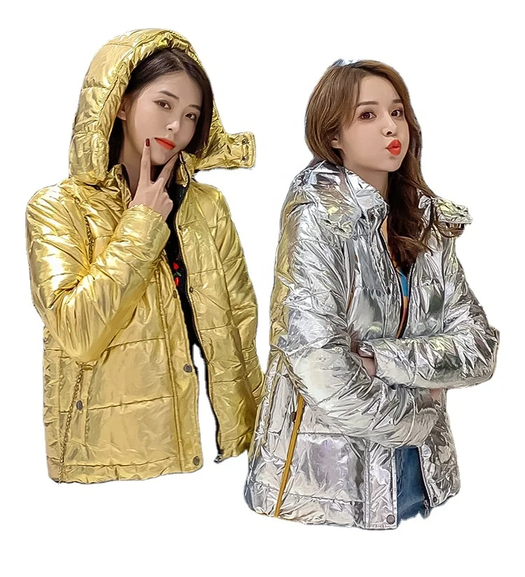 

Customized spring autumn sliver shiny print hooded ladies overcoat plus size long sleeve trench coat for women2021