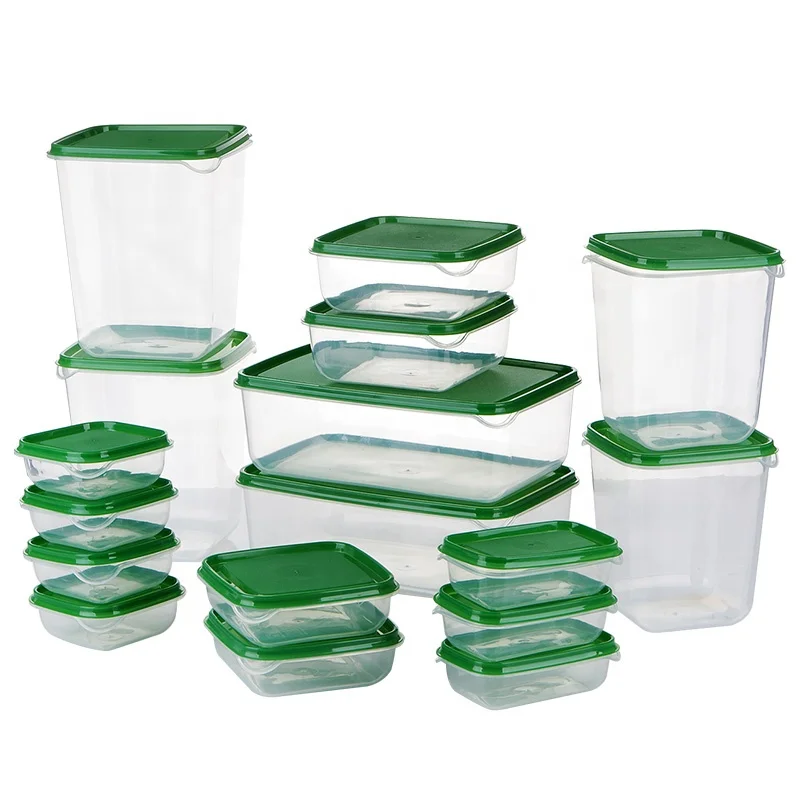 

Supermarket transparent sealed cover food storage container set with lids, Orange and green