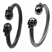 

Black Punk Skeleton Wire Cable Men's Skull Cuff Bracelets Bangles