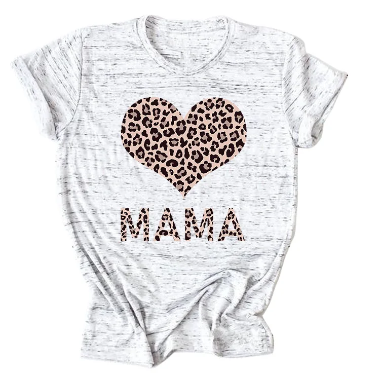 

2021 Popular Leopard MAMA Heart Design Women T Shirt