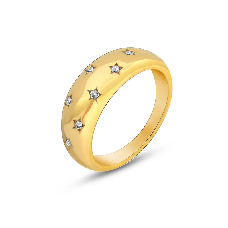 

Popular 18K PVD Gold Plating Jewelry Stainless Steel Sky Star Inlaid With Zircon Rings For Women Waterproof