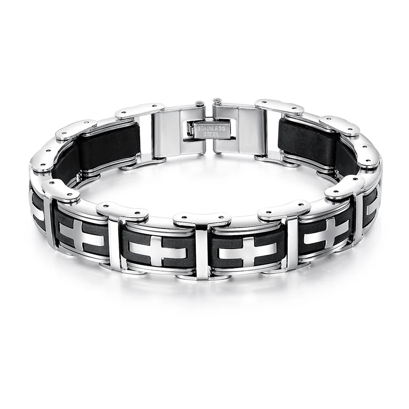 

NAPOLN Trade Insurance Luxury Brand Cross Men Bracelet Stainless Steel, Silver