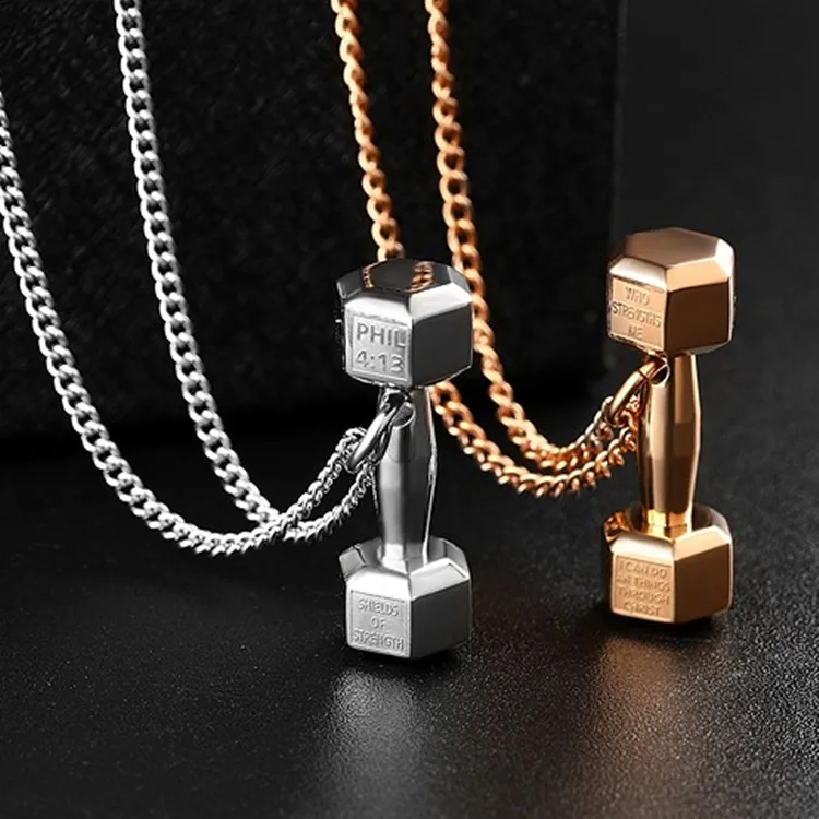 

18K Gold Black Dumbbell Fitness Men Punk Necklaces Pendants Chain for Boyfriend Male Creativity Gift Jewelry, Picture