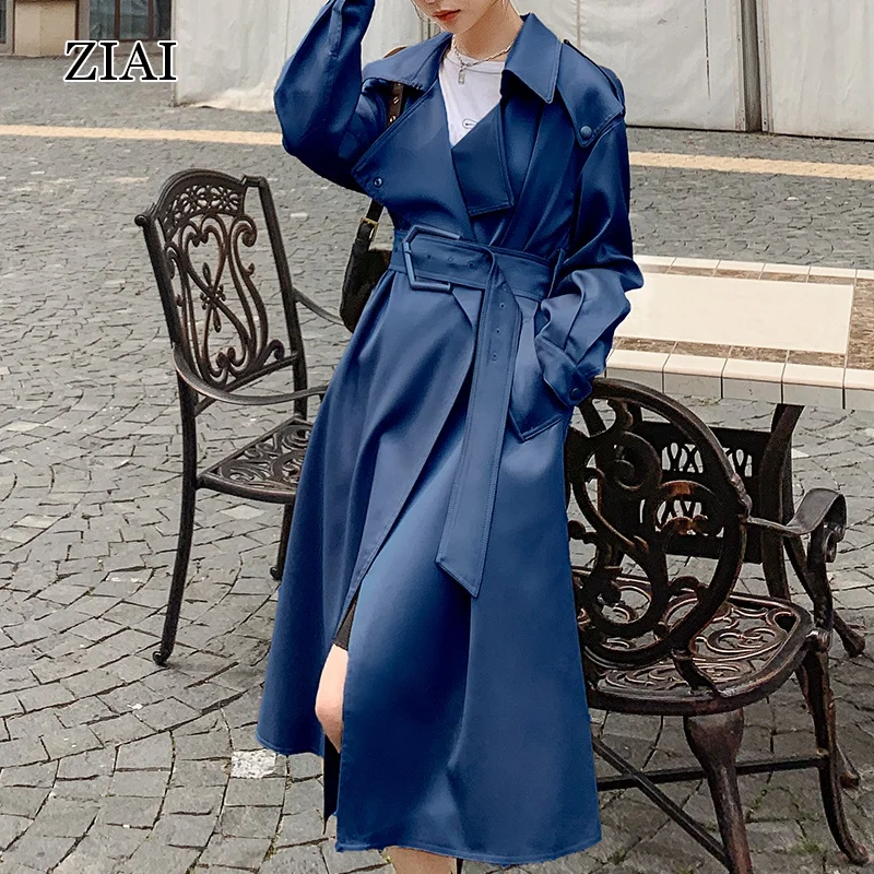 

High quality women trench coat spring new fashion style long trench coat royal blue trench coat, Khaki,royal blue