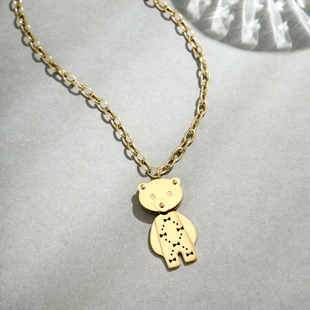 

2022 Latest Fashion Touse Bear Pendant Necklace Female Stainless Steel Hip Hop Love Original Brand Chain Necklace, Gold
