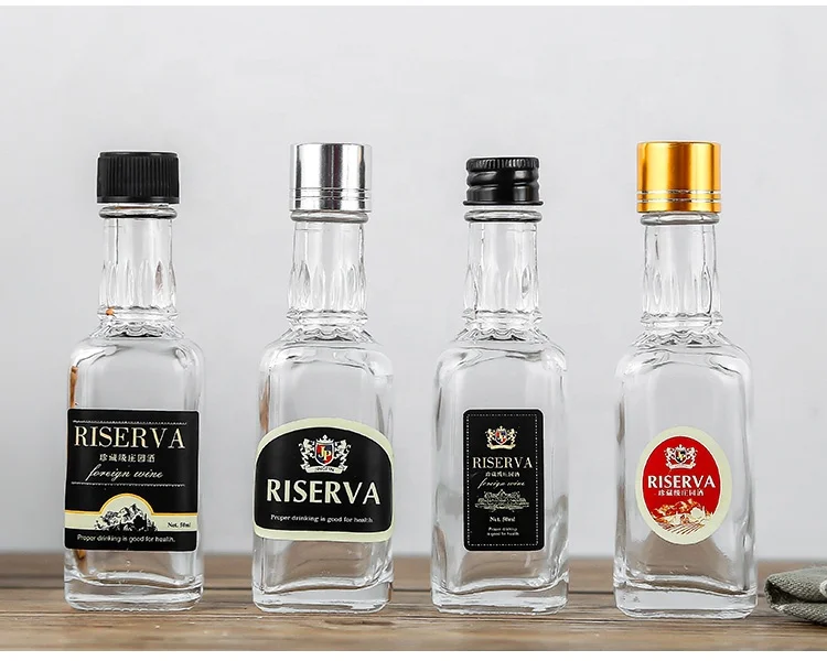 
25ml 50ml 70ml Mini Glass Bottle Clear Wine Liquor Alcohol Spirits Bottle Sales Empty Square Round Glass Bottle 