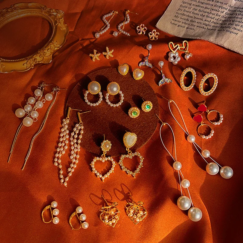 

Fashion S925 Silver Long Pearl Earring Jewelry Gold Fringe Earrings Women Large Lightweight Hoop Earrings