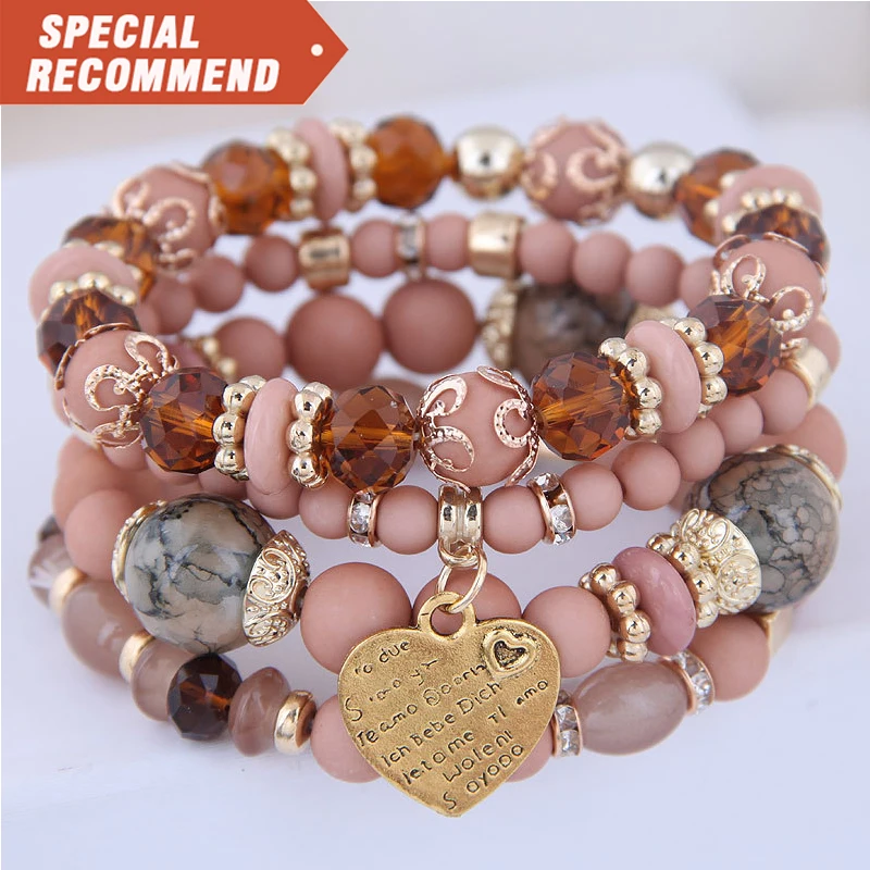 

charm Women Retro Tassel Multi-Layer Mixed Color Beaded Bracelet Bangles Set Gemstone Woven Female Jewelry Bracelet