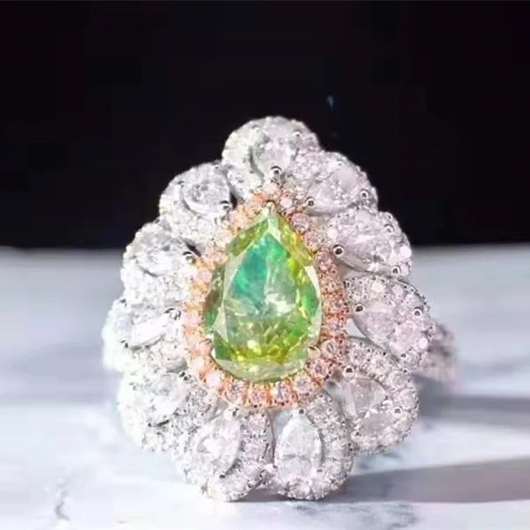 

bohemian bridal wedding gemstone jewelry dual use 18k gold 1.07ct GIA natural I1 FDBGY green diamond necklace pendant ring