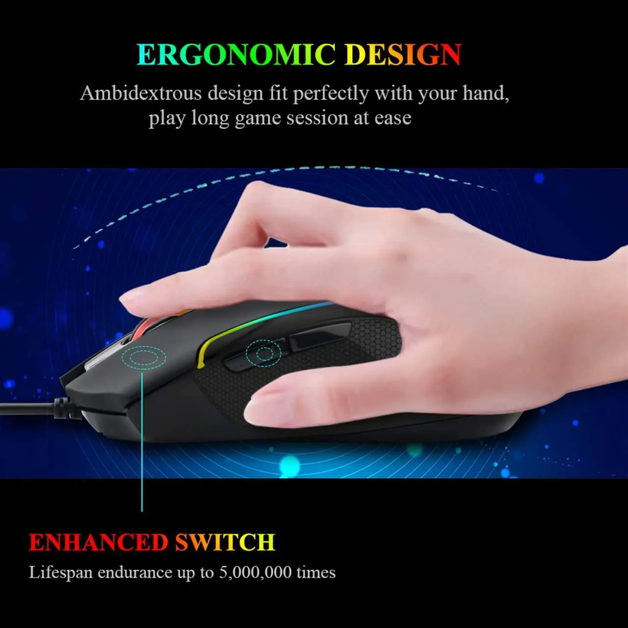 Eyooso Gaming Mouse Wired Rgb Backlit 6 Programmable Buttons With
