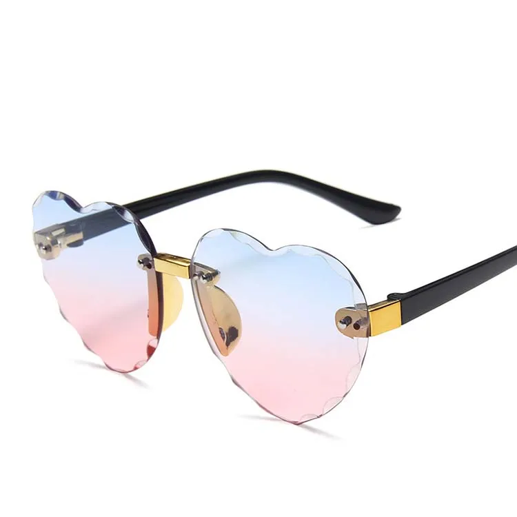 

2020 New gradient color peach pink cheap Kids sunglasses rimless heart sunglasses, Custom colors